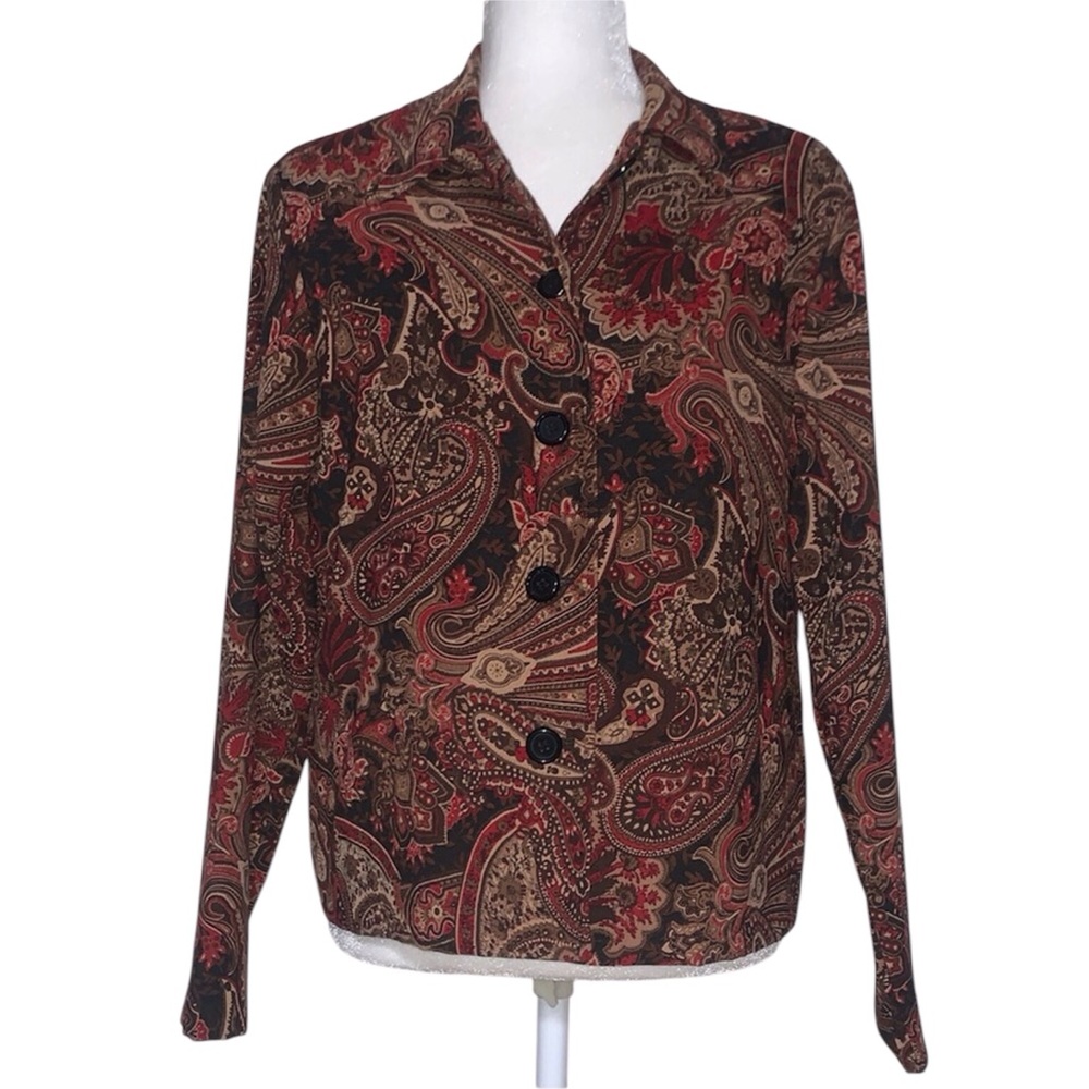 Briggs New York Brown Paisley Collared LS Button Up Shirt/Shacket Petite…